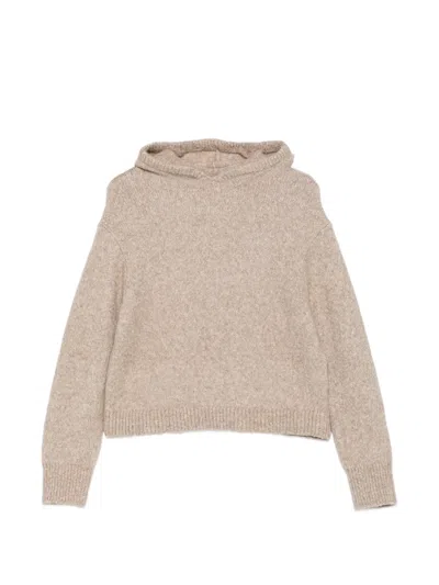Marc O'polo Knitted Hooded Sweater In Brown