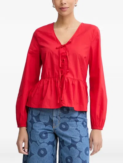Marc O'polo Lace-up Peplum Blouse In Red