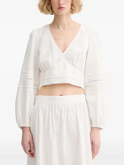 Marc O'polo Ladder-stitch Cropped Blouse In Neutral