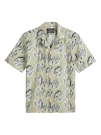 Marc O'polo Leaf-print Short-sleeve Shirt In Green
