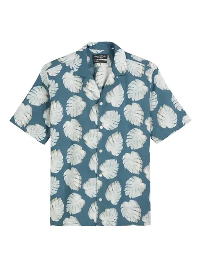 Marc O'polo Leaf-print Short-sleeves Shirt In Blue