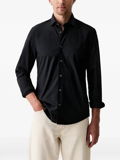 Marc O'polo Logo-embroidered Long-sleeve Shirt In Black