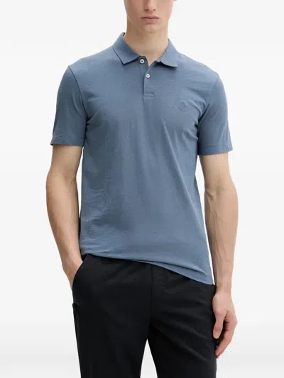 Marc O'polo Logo-embroidered Slub-texture Polo Shirt In Blue