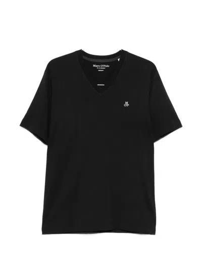 Marc O'polo Logo-embroidered V-neck T-shirt In Black