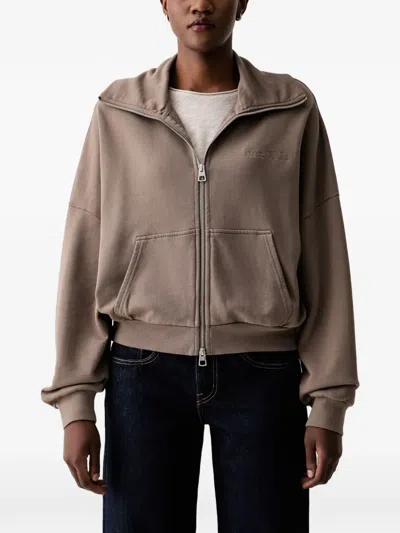 Marc O'polo Logo-embroidered Zip-up Sweatshirt In Brown