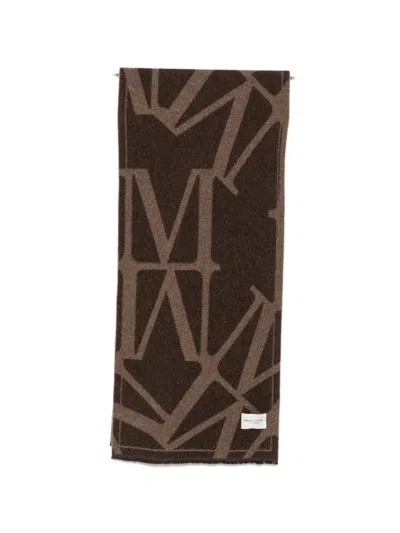 Marc O'polo Logo-intarsia Wool Scarf In Brown