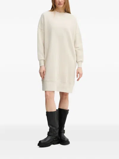 Marc O'polo Logo-print Drop-shoulder Mini Dress In Neutral