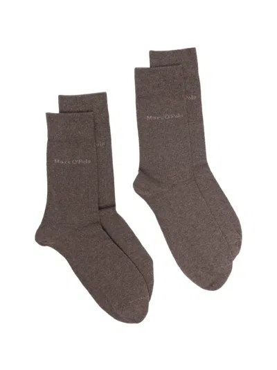 Marc O'polo Logo-print Ribbed-cuff Socks (set Of Two) In Brown