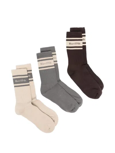 Marc O'polo Logo-print Striped-detail Socks (set Of Three) In Multi