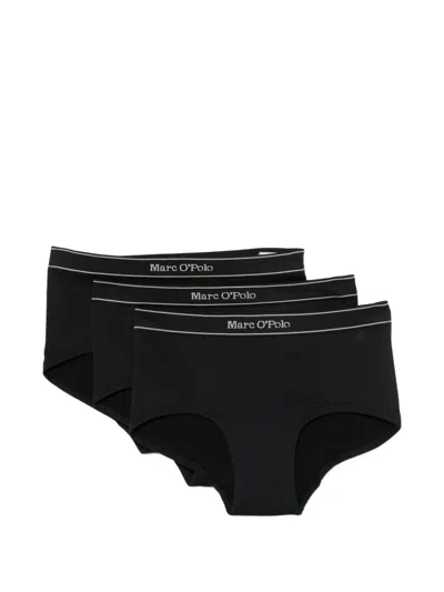 Marc O'polo Logo-waistband Ribbed Briefs (set Of Three) In Blue