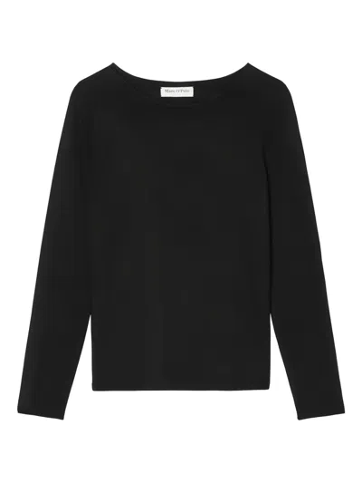 Marc O'polo Long-sleeve Boat-neck Top In Black
