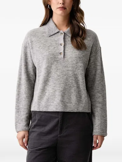 Marc O'polo Long-sleeve Knitted Polo Top In Gray