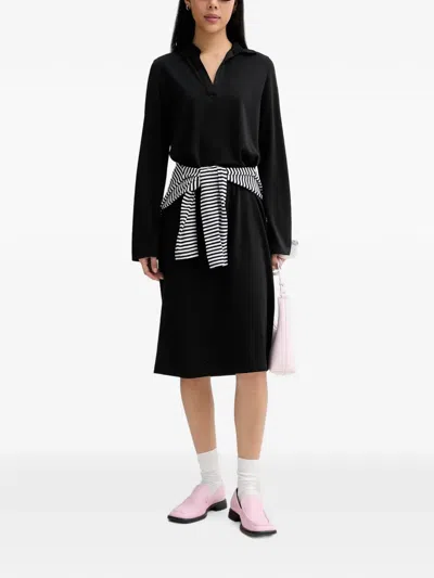 Marc O'polo Long-sleeve Polo-collar Midi Dress In Black