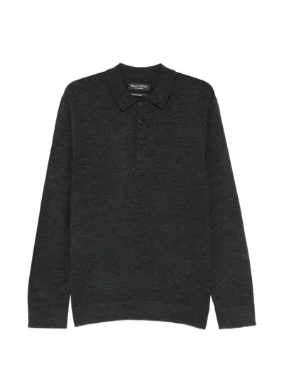 Marc O'polo Long-sleeved Wool Polo Shirt In Gray