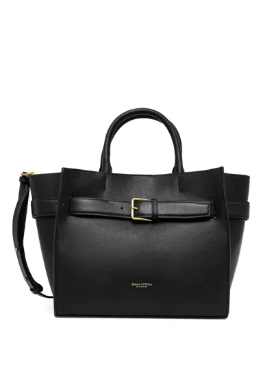Marc O'polo Medium Shopper Buckle-fastening Leather Tote Bag In Black