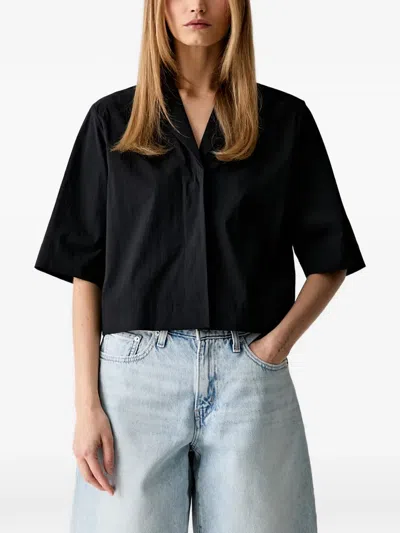 Marc O'polo Notched-collar Short-sleeve Shirt In Black