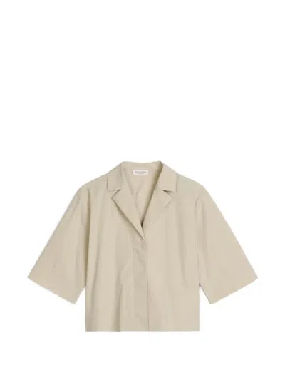 Marc O'polo Notched-lapel Short-sleeve Cropped Blouse In Neutral