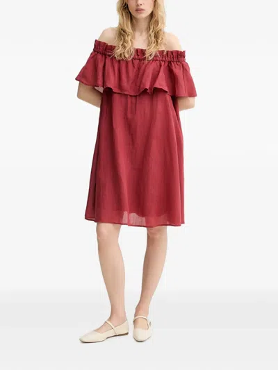 Marc O'polo Off-shoulder Ruffled Mini Dress In Red