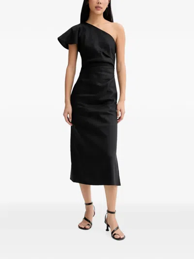 Marc O'polo One-shoulder Ruffled Midi Dress In Black