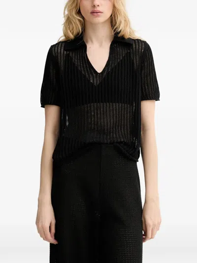 Marc O'polo Open-knit Polo Shirt In Black