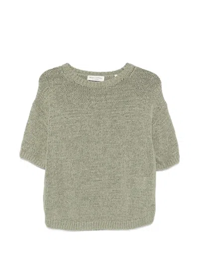 Marc O'polo Open-knit Short-sleeve Sweater In Green