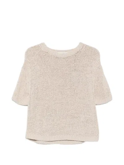 Marc O'polo Open-knit Short-sleeve Sweater In Neutral