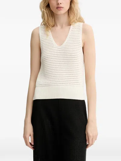 Marc O'polo Open-knit V-neck Top In White