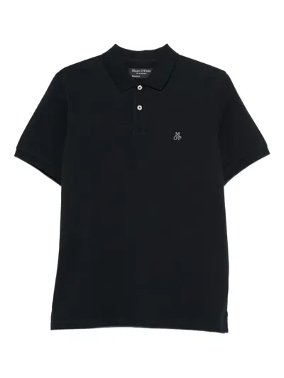 Marc O'polo Piqué Buttoned Polo Shirt In Black