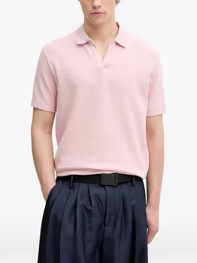 Marc O'polo Piqué-weave Short-sleeve T-shirt In Pink