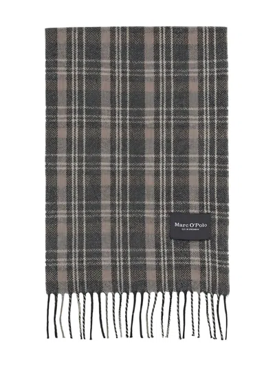 Marc O'polo Plaid Fringed Scarf In Gray