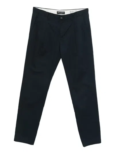 Marc O'polo Pleated Cotton Trousers In Blue
