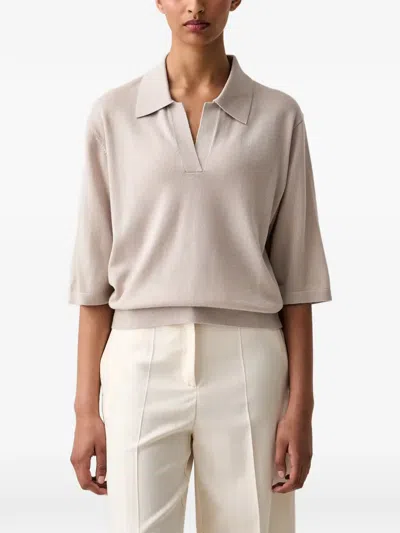 Marc O'polo Polo-collar Short-sleeve Sweater In Animal Print