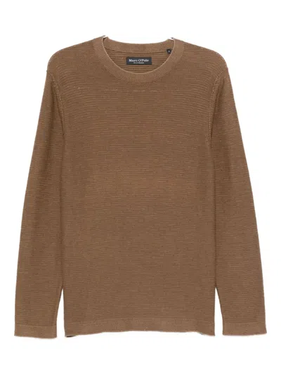 Marc O'polo Ribbed Crew-neck Jumper In Brown