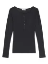 Marc O'polo Ribbed Henley Top In Black