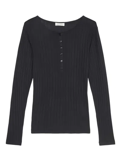 Marc O'polo Ribbed Henley Top In Black