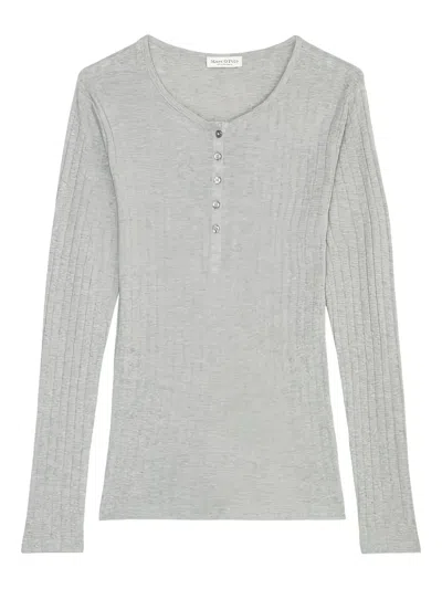Marc O'polo Ribbed Henley Top In Gray