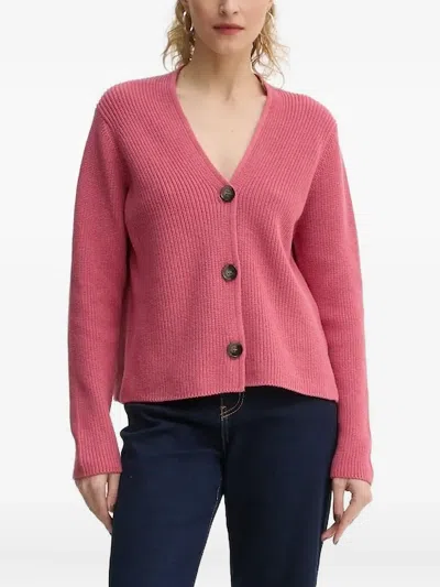 Marc O'polo Ribbed-knit Button-up Cardigan In Pink