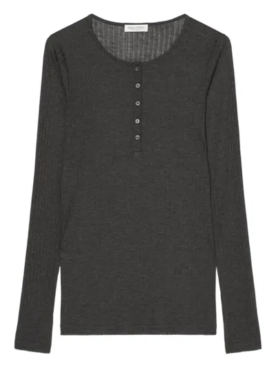 Marc O'polo Ribbed Long-sleeve Top In Grey