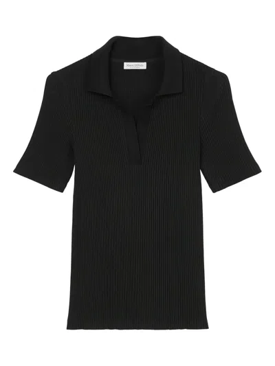 Marc O'polo Ribbed Polo Top In Black