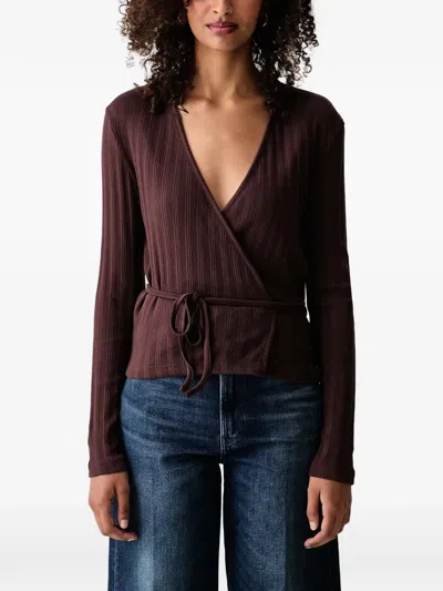 Marc O'polo Ribbed Wrap Sweater In Brown