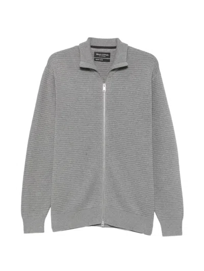 Marc O'polo Ribbed Zip-up Cardigan In Gray
