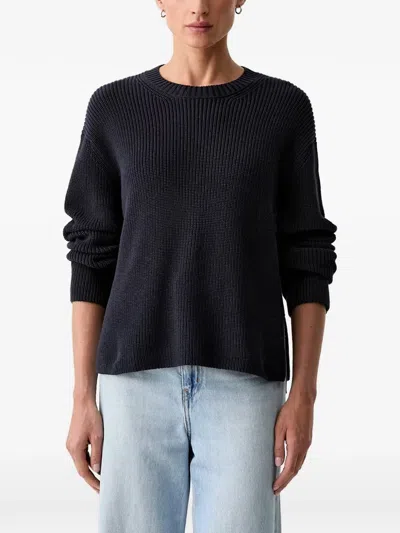 Marc O'polo Ribbed-knit Crew-neck Sweater In Black