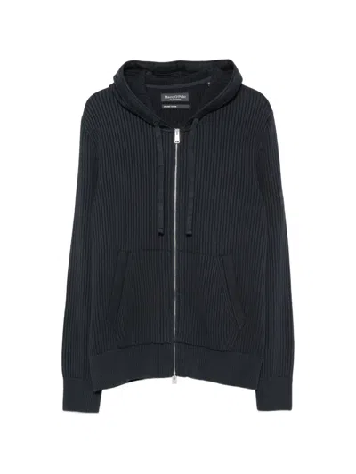 Marc O'polo Ribbed-knit Drawstring Hoodie In Blue