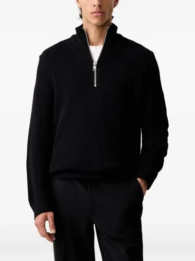 Marc O'polo Ribbed-knit Half-zip Sweater In Black