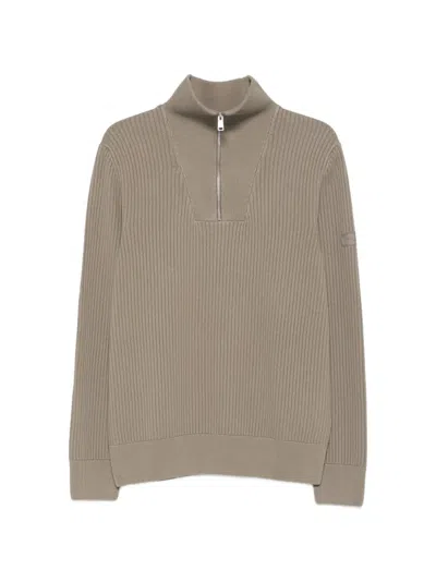 Marc O'polo Ribbed-knit Half-zip Sweater In Gray
