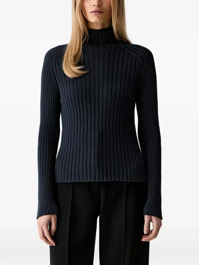 Marc O'polo Ribbed-knit High-neck Sweater In Blue