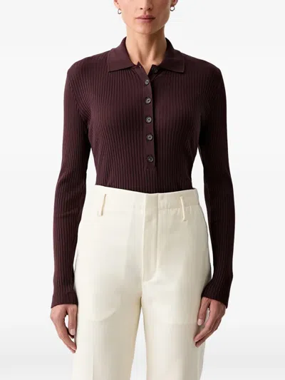 Marc O'polo Ribbed-knit Long-sleeve Polo Shirt In Burgundy