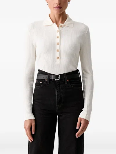 Marc O'polo Ribbed-knit Long-sleeve Polo Shirt In White