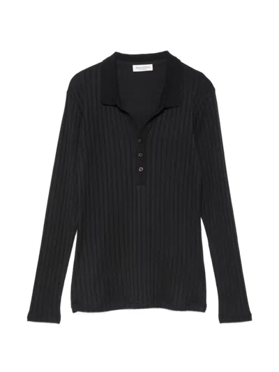 Marc O'polo Ribbed-knit Long-sleeve Polo Top In Blue