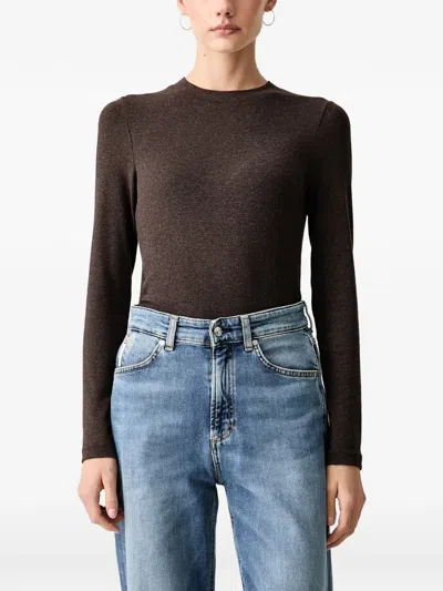 Marc O'polo Ribbed-knit Long-sleeve T-shirt In Brown